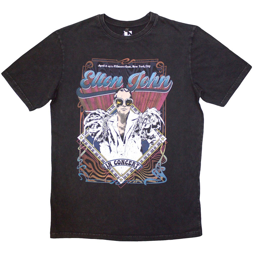 Elton John - Psych Vintage Heren Tshirt - Zwart